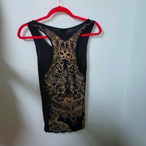 Guess Racerback Tank Top Black and Gold